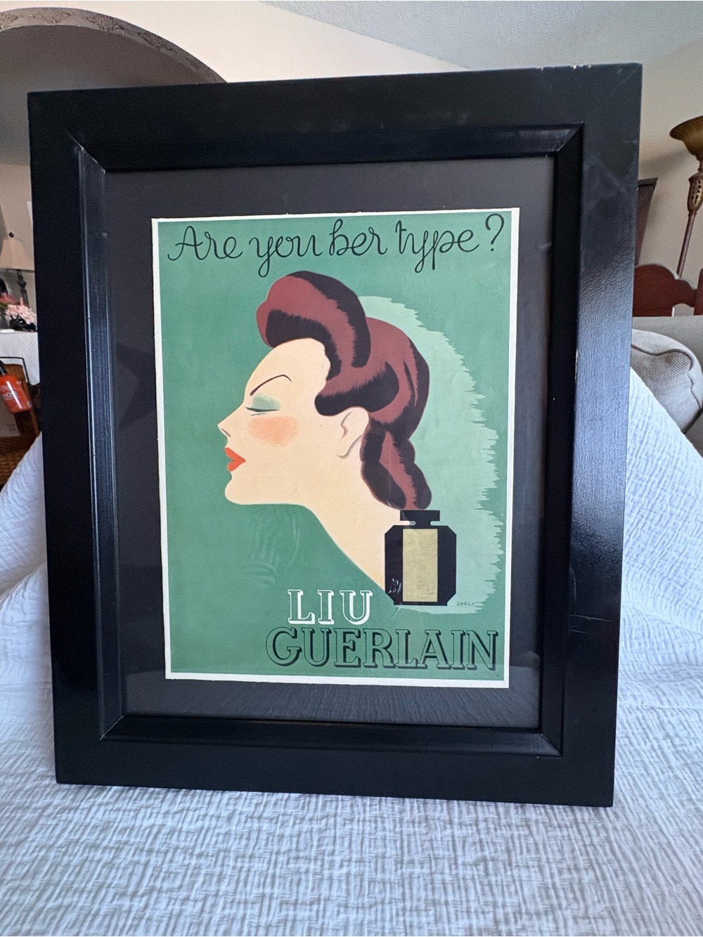 Vtg Framed Guerlain 1940 Perfume Deco By Darcy Orig Magazine Ad Ready To Hang
